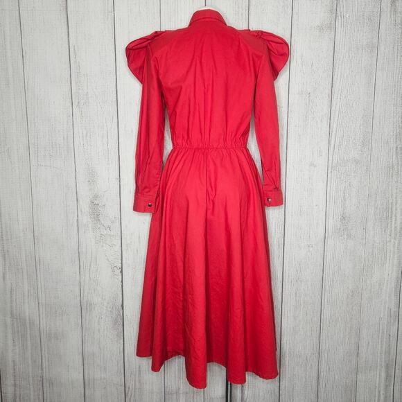 Vintage Lilia Smitty Red Western Shirt Dress Ruffle Yoke Collar, sz Small - Picture 6 of 7